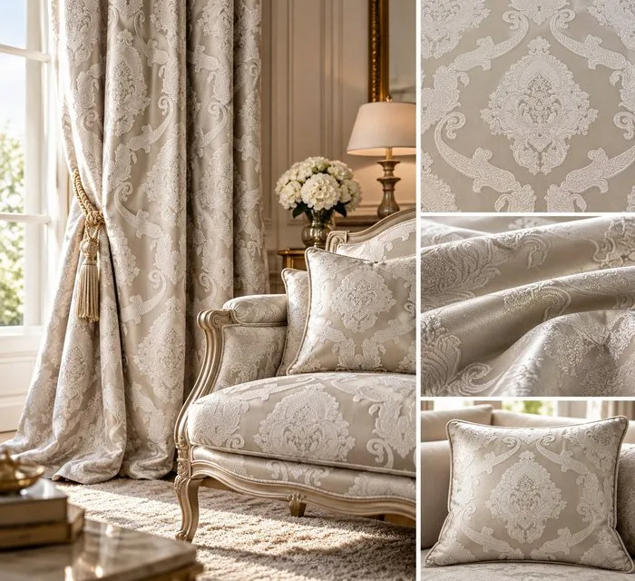 precious silk fabric San Leucio enriched by flower decorations - Textile - 280 cm - 250 cm