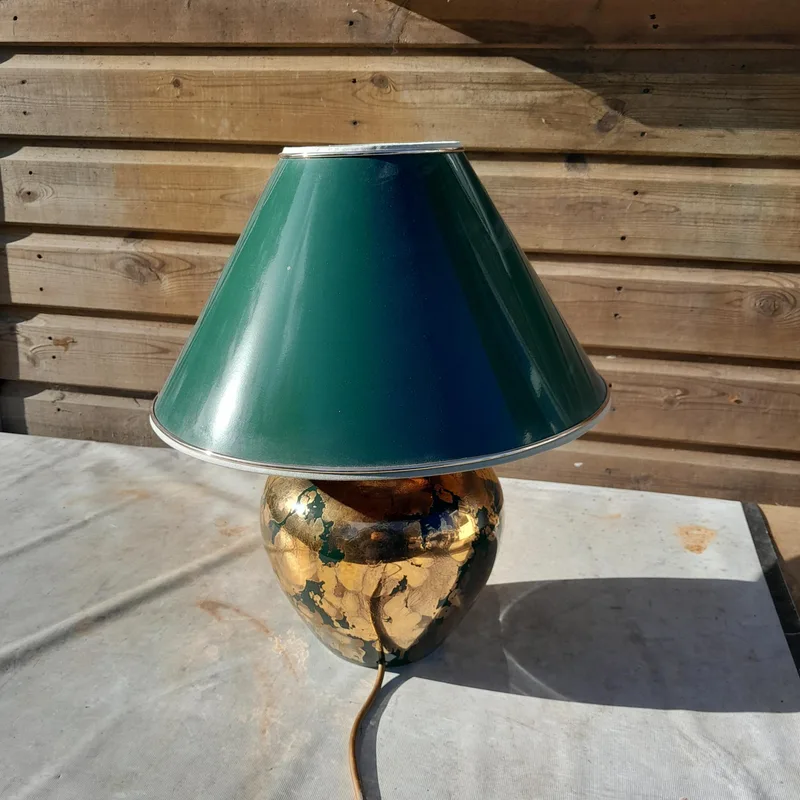 Saville EJ green and gold lustre pottery table lamp with green shade