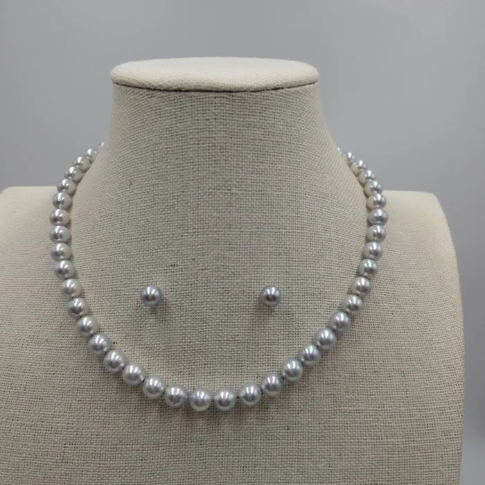 Necklace - 14 kt. Silver, White gold Pearl - K14WG Akoya set　8.0mm